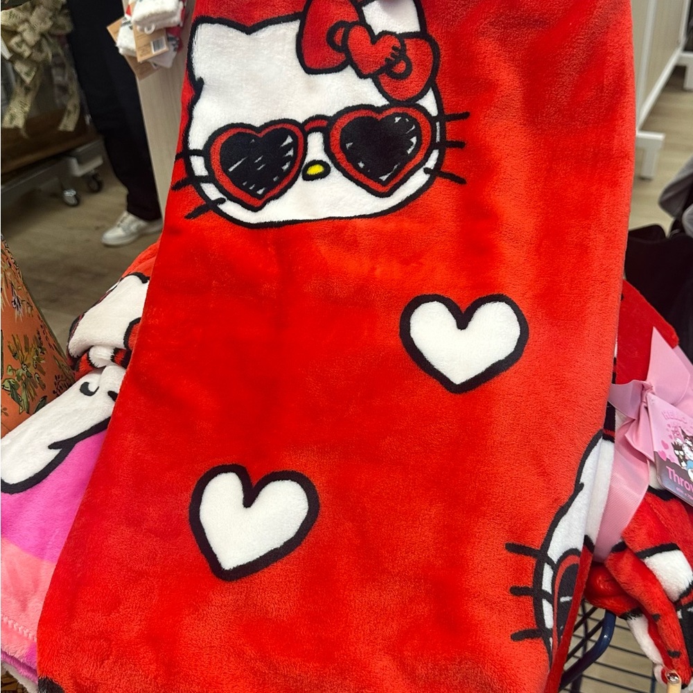 Hello Kitty Red Blanket with Hearts